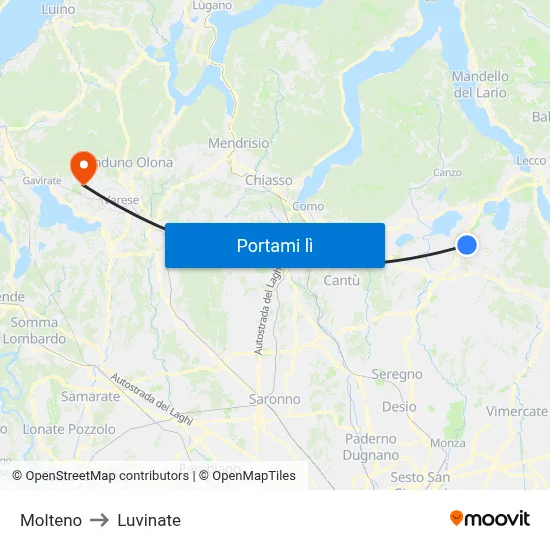 Molteno to Luvinate map