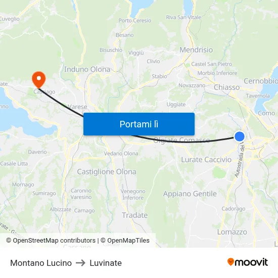 Montano Lucino to Luvinate map