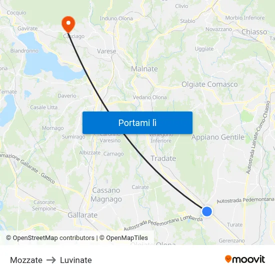 Mozzate to Luvinate map