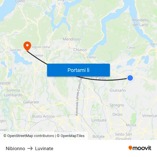 Nibionno to Luvinate map