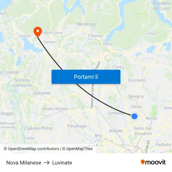 Nova Milanese to Luvinate map