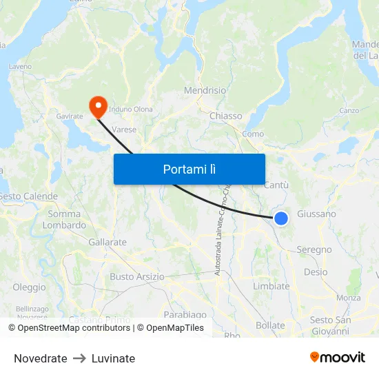 Novedrate to Luvinate map