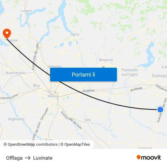 Offlaga to Luvinate map