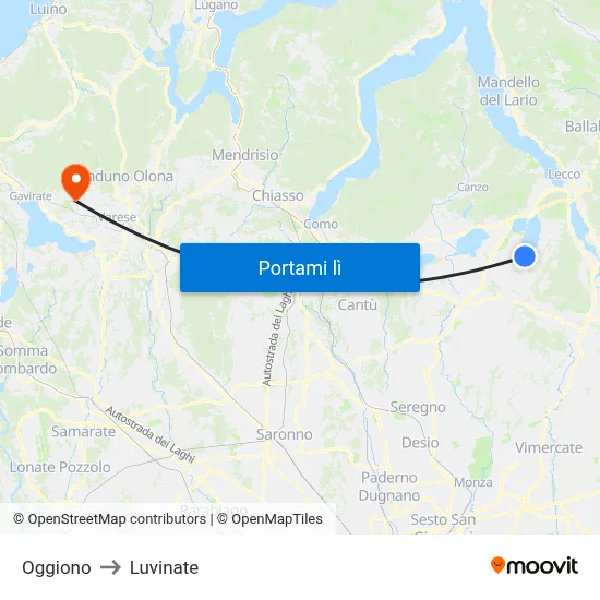 Oggiono to Luvinate map