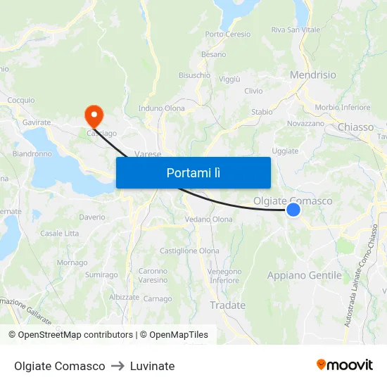 Olgiate Comasco to Luvinate map