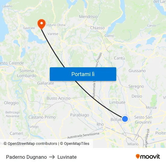 Paderno Dugnano to Luvinate map