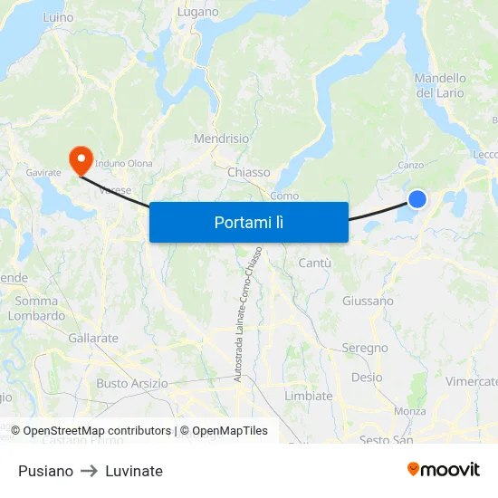 Pusiano to Luvinate map