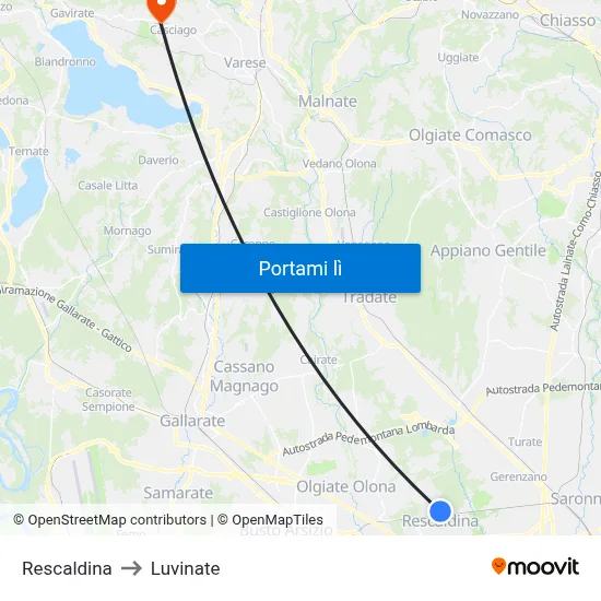 Rescaldina to Luvinate map