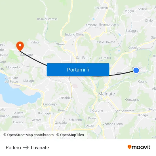 Rodero to Luvinate map