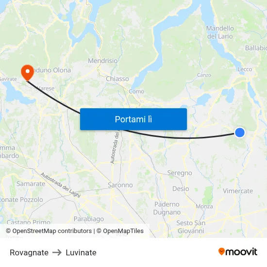 Rovagnate to Luvinate map