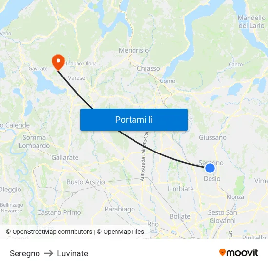 Seregno to Luvinate map