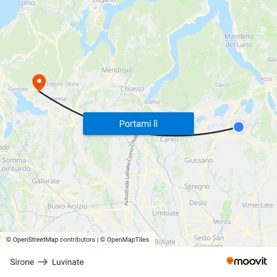 Sirone to Luvinate map