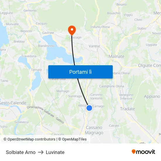 Solbiate Arno to Luvinate map