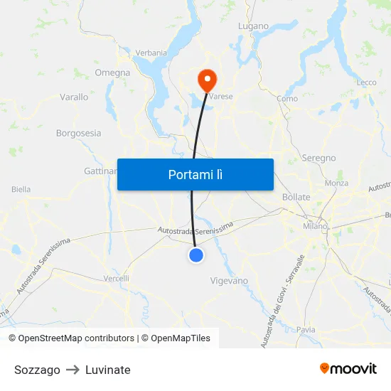 Sozzago to Luvinate map