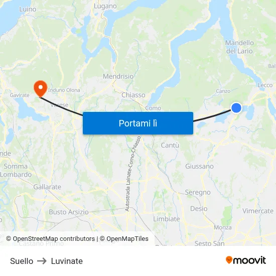 Suello to Luvinate map