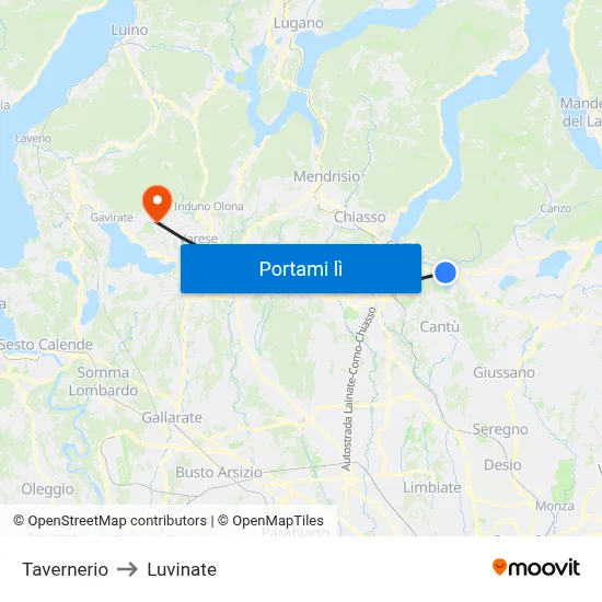 Tavernerio to Luvinate map