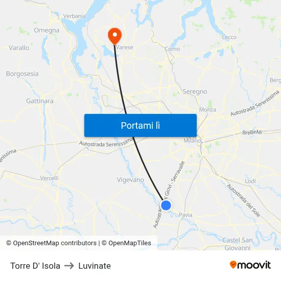 Torre D' Isola to Luvinate map