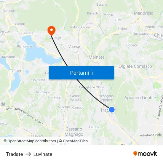 Tradate to Luvinate map