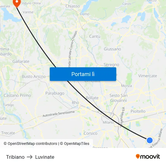 Tribiano to Luvinate map