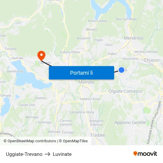 Uggiate-Trevano to Luvinate map