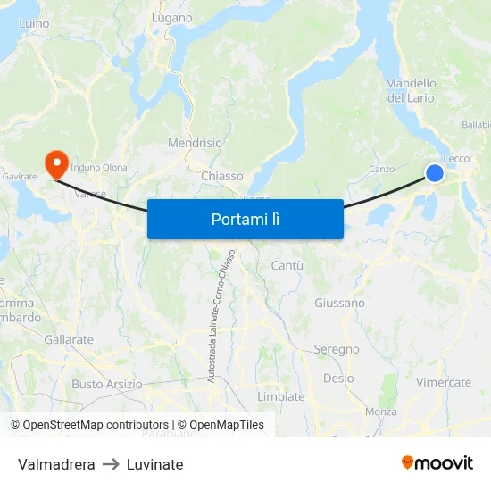 Valmadrera to Luvinate map