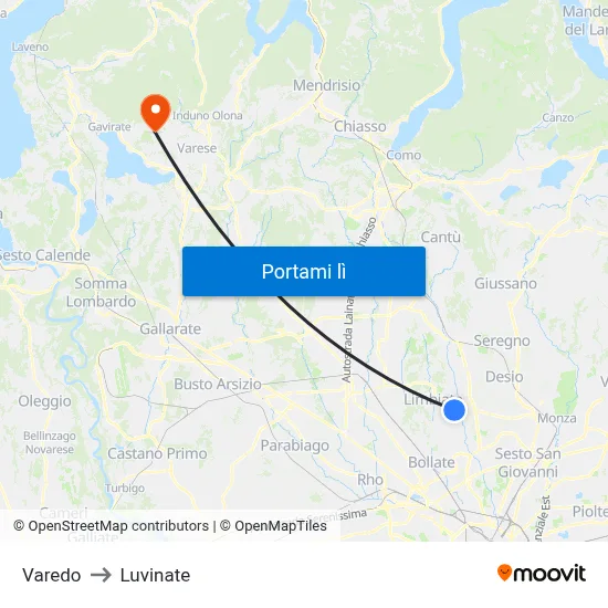 Varedo to Luvinate map
