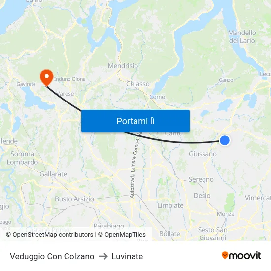 Veduggio Con Colzano to Luvinate map