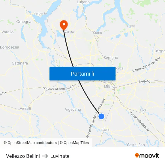 Vellezzo Bellini to Luvinate map