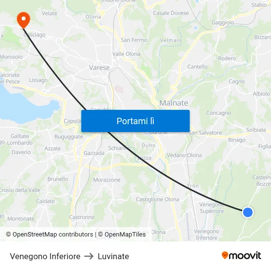 Venegono Inferiore to Luvinate map
