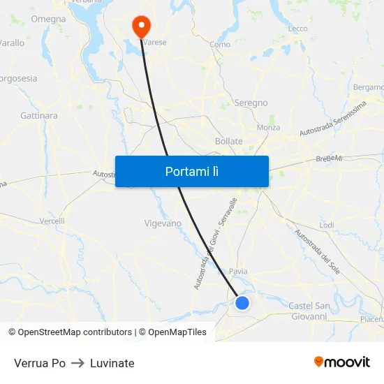 Verrua Po to Luvinate map