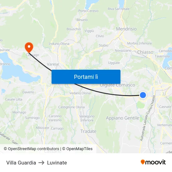Villa Guardia to Luvinate map
