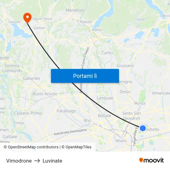 Vimodrone to Luvinate map
