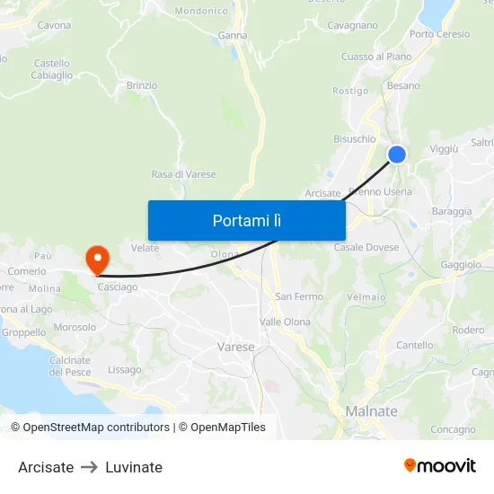 Arcisate to Luvinate map