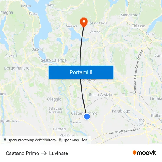 Castano Primo to Luvinate map