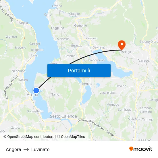 Angera to Luvinate map