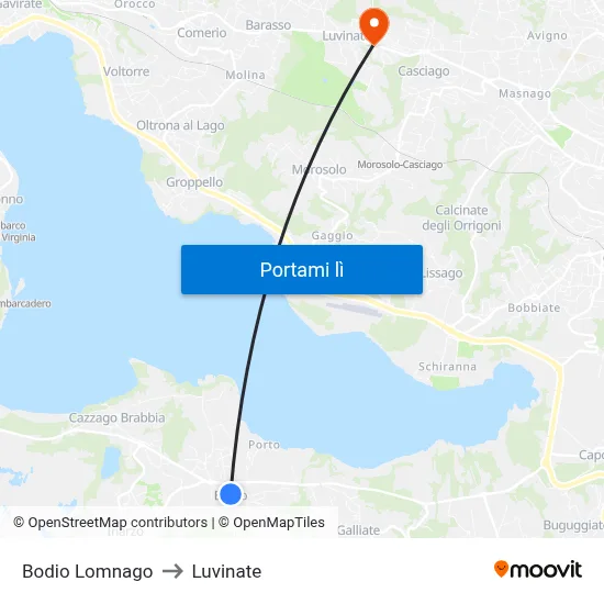 Bodio Lomnago to Luvinate map