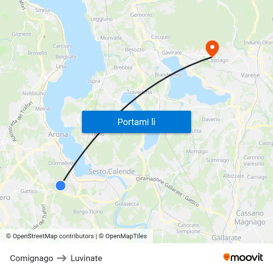 Comignago to Luvinate map