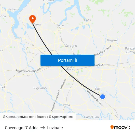 Cavenago D' Adda to Luvinate map