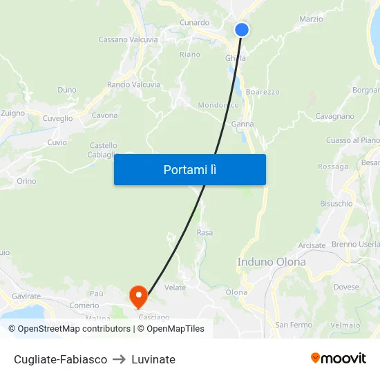 Cugliate-Fabiasco to Luvinate map