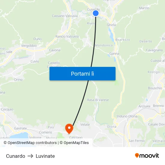 Cunardo to Luvinate map
