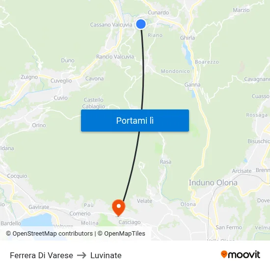 Ferrera Di Varese to Luvinate map