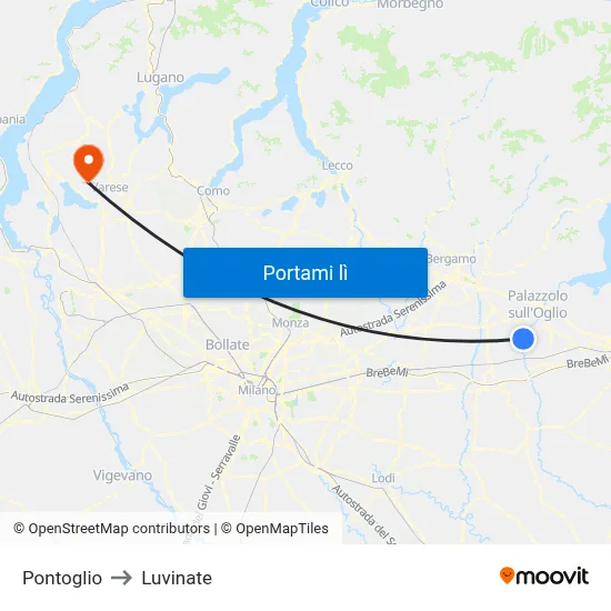 Pontoglio to Luvinate map