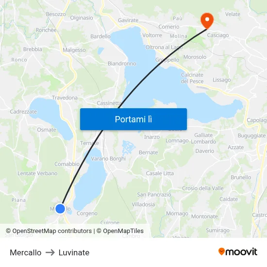 Mercallo to Luvinate map