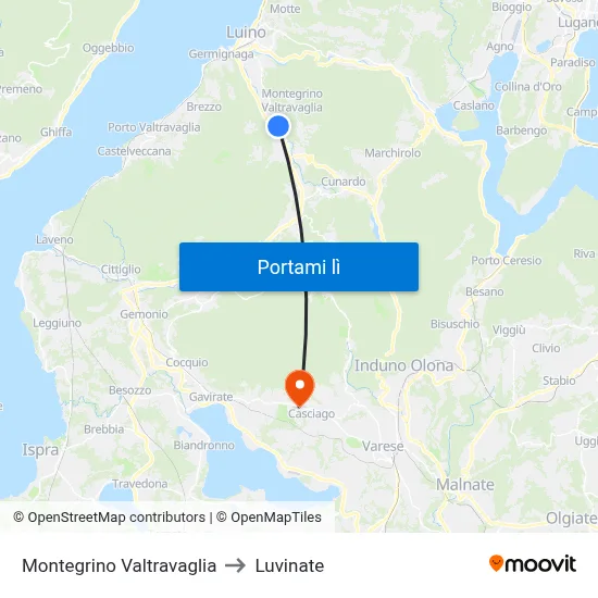 Montegrino Valtravaglia to Luvinate map