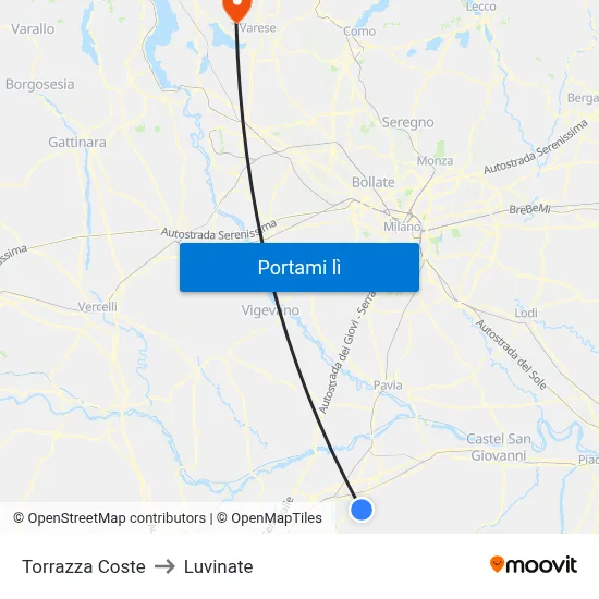 Torrazza Coste to Luvinate map