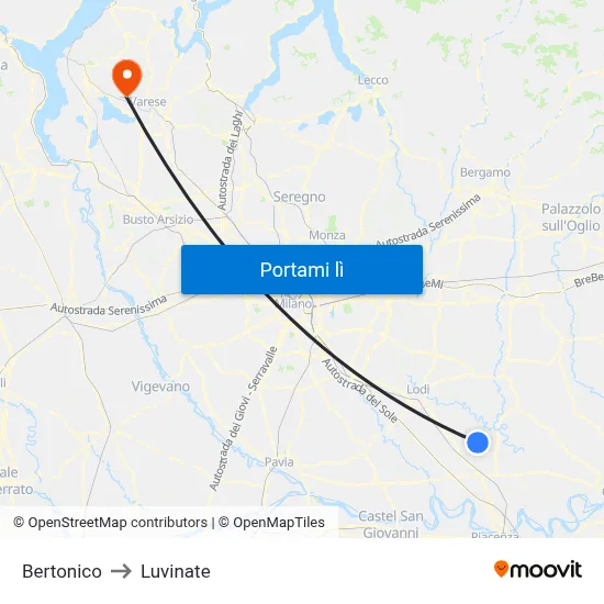 Bertonico to Luvinate map