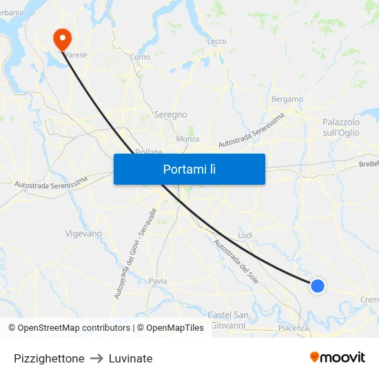 Pizzighettone to Luvinate map