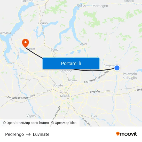 Pedrengo to Luvinate map