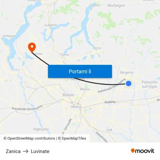 Zanica to Luvinate map