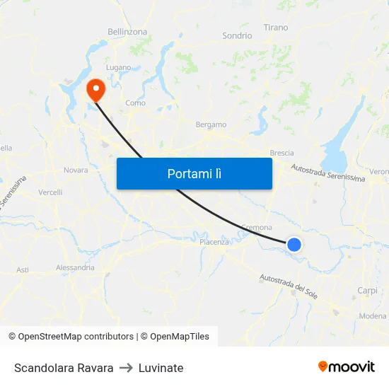 Scandolara Ravara to Luvinate map